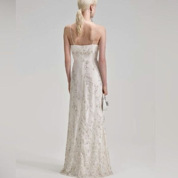 Self-Portrait White Embellished V-neck Maxi Dress UK 6 (US2) - Picture 2 of 16